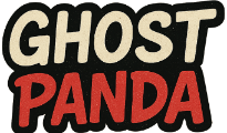Sticker with 'Ghost Panda' text on a white background